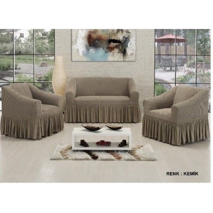 Комплект чехлов на резинке на диван и 2 кресла Vip Сота серые